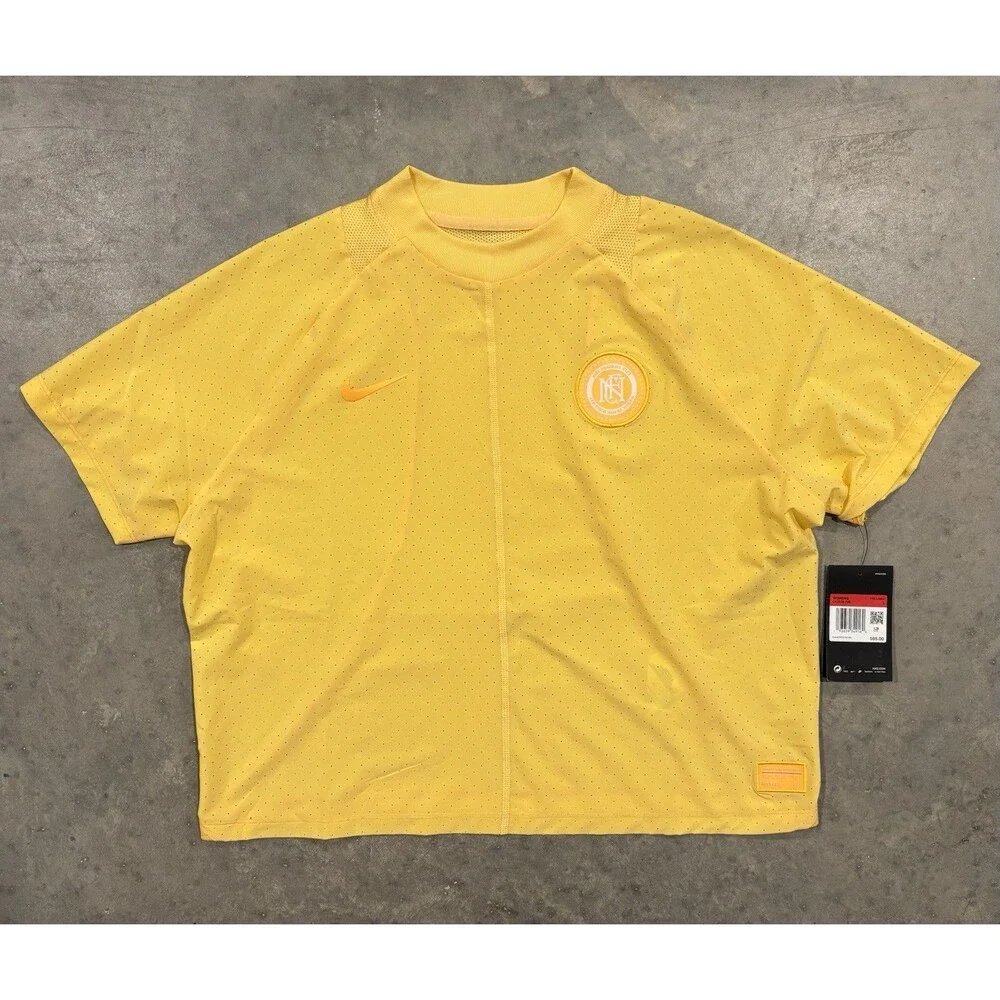 NWT Nike F.C. Cropped Women Soccer Jersey Loose Fit Yellow Mesh Large $65
